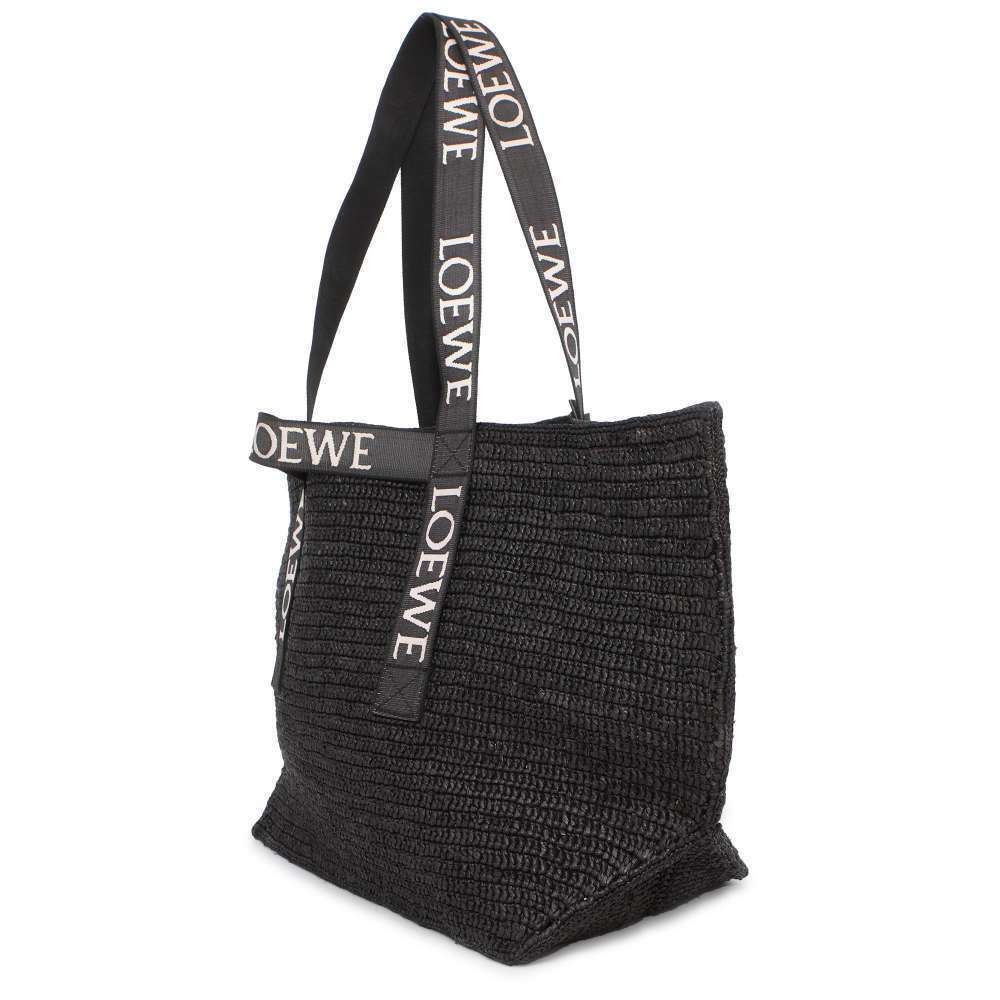 Loewe Fold Shopper Tote Bag Raffia Black Basket - Picture 2 of 12